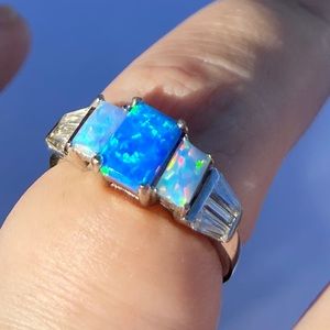 Sterling silver created opal ring, size 7